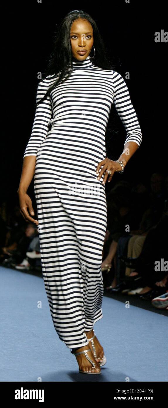 Model Naomi Campbell wears a sailor striped knit jersey long dress during  the Tommy Hilfiger fashion show, September 9, 2004 in New York city Stock  Photo - Alamy