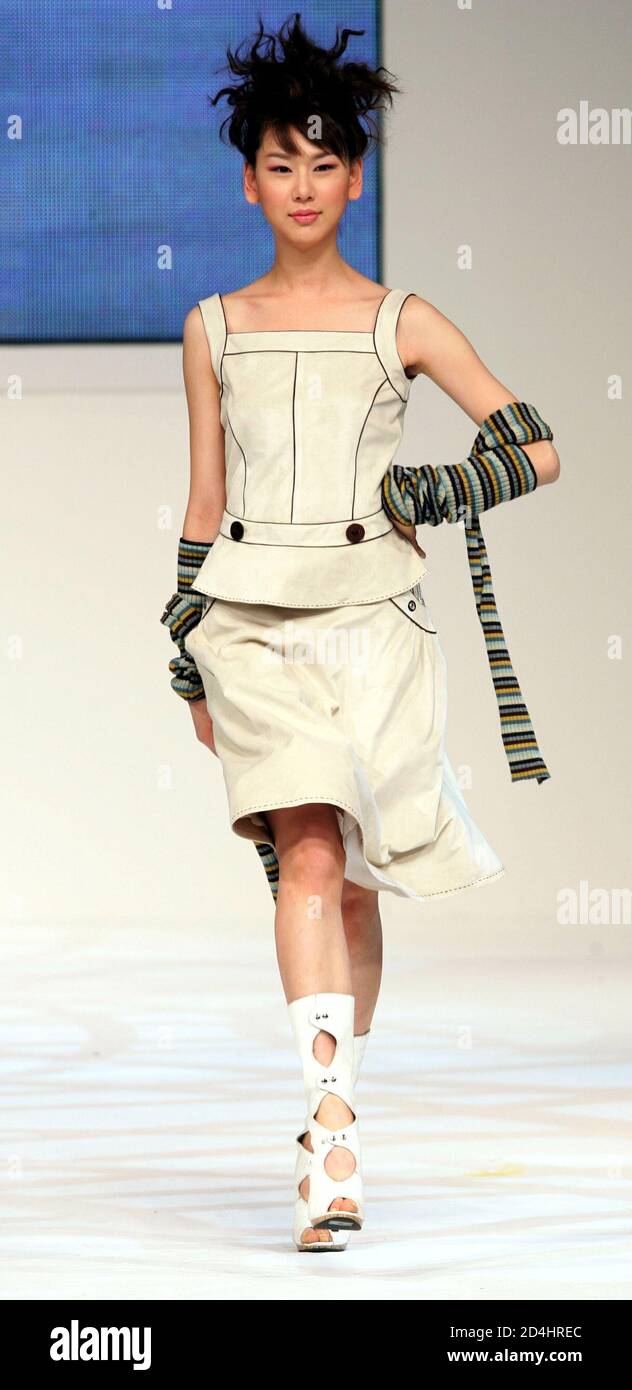 A model presents a creation of South Korean designer Eun Mi Cho during the Hong Kong Fashion Week for Fall/Winter 2005 in Hong Kong January 19, 2005. The Fashion Week will be held from January 18-21. Stock Photo
