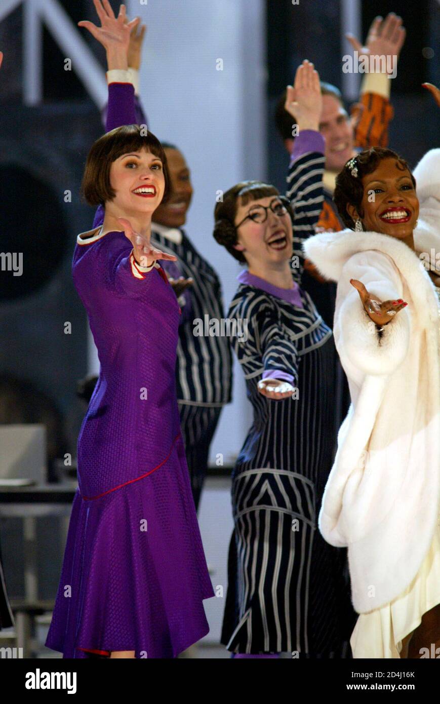 Actress Sutton Foster (L) and members of the cast of "Thoroughly Modern  Millie" perform a number from the Tony Award winning musical at the  American Theater Wing\