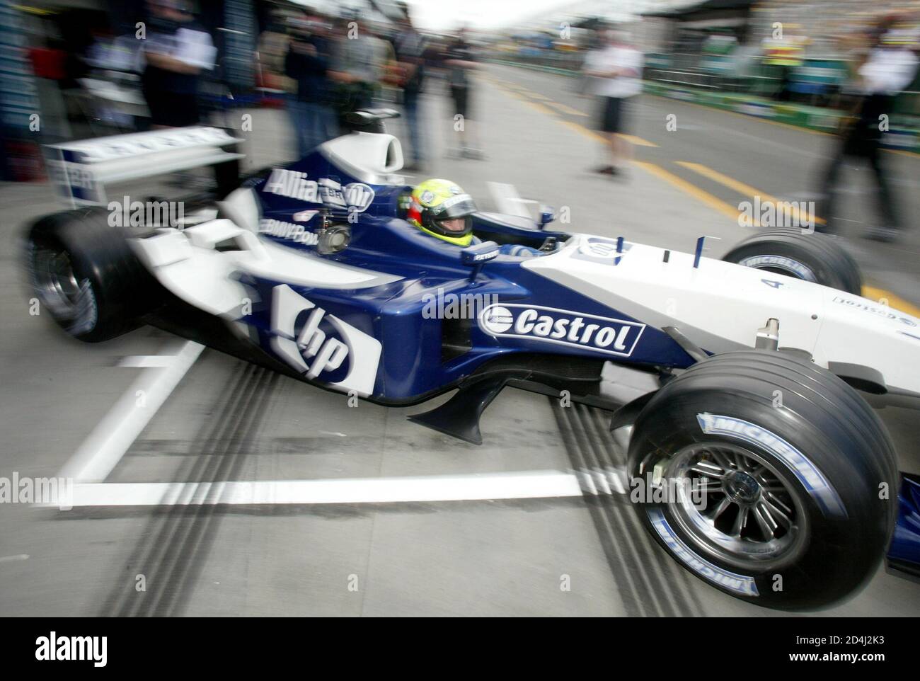 Germany's Ralph Schumacher leaves the pit lane in his Williams during