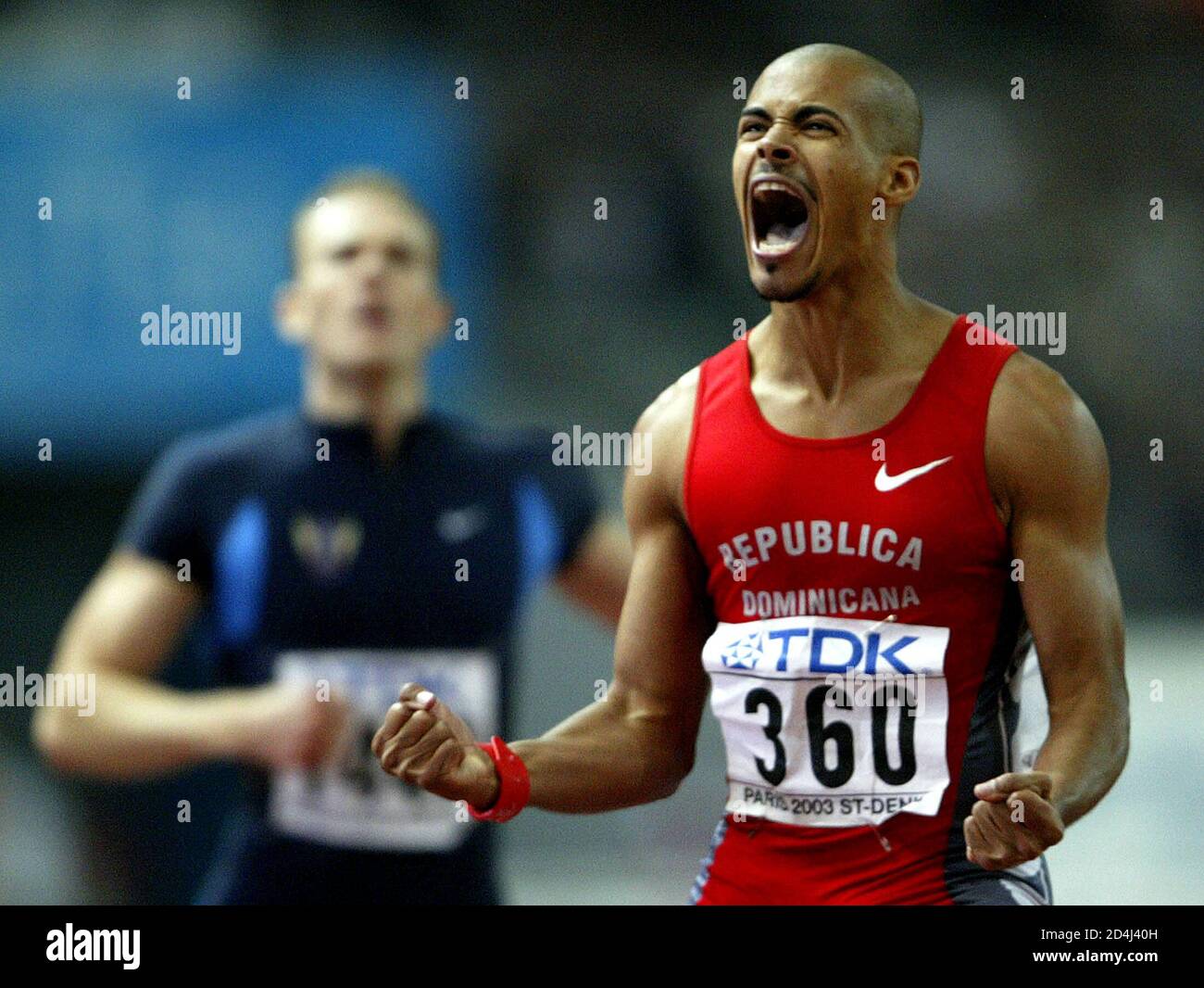 Felix Sanchez Of The Dominican Republic Wins The Men S 400 Metres Hurdles Final In 47 25 Seconds During The 9th World Athletics Championships At The Stade De France In Saint Denis Near Paris August