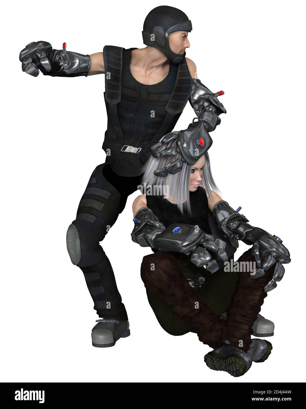 Male and Female Cyber Soldiers Ready to Attack, 3d digitally rendered illustration Stock Photo