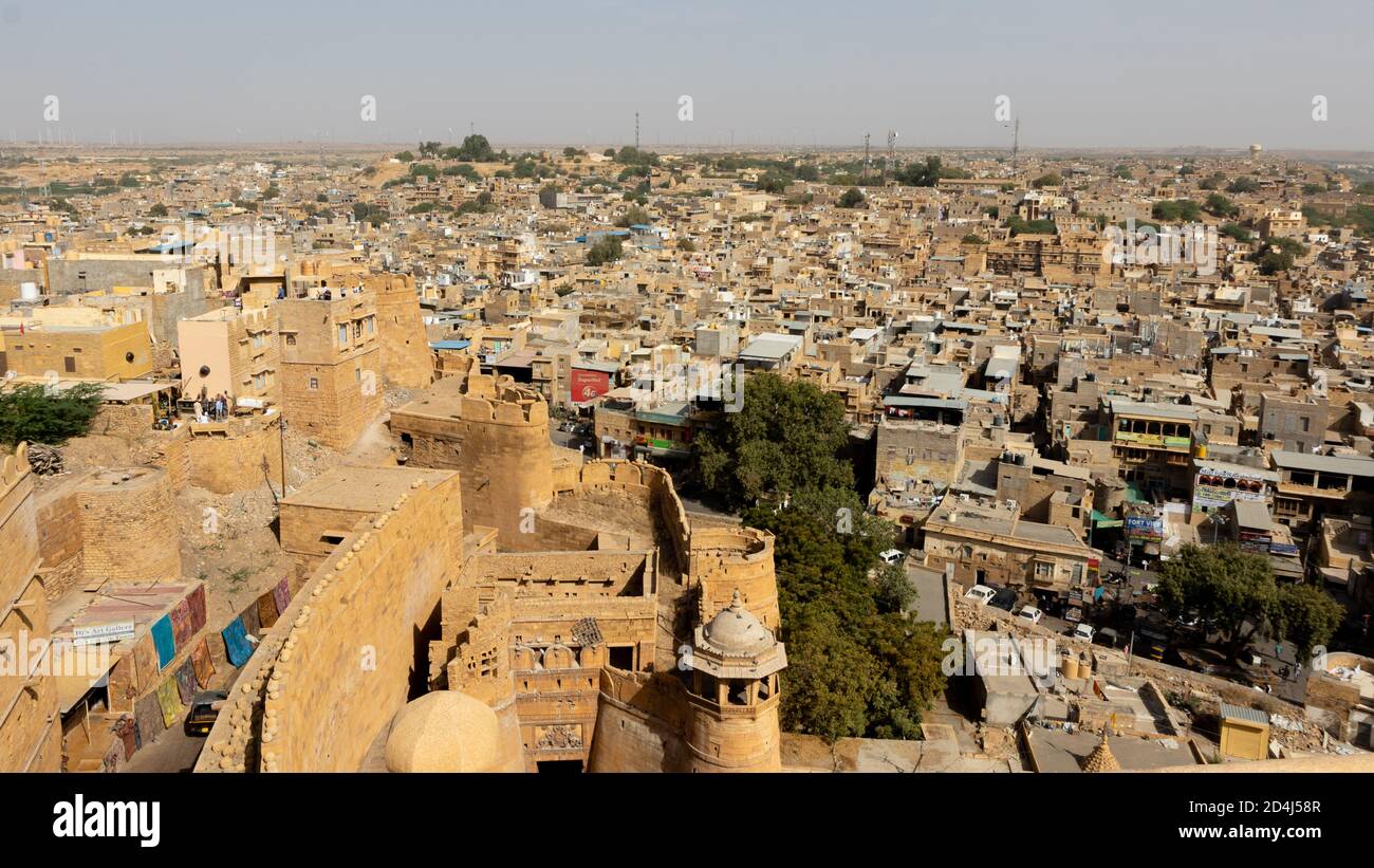 A view of Jaiselmar town from fort with sky on the horizon at Rajasthan India on 19 February 2018 Stock Photo