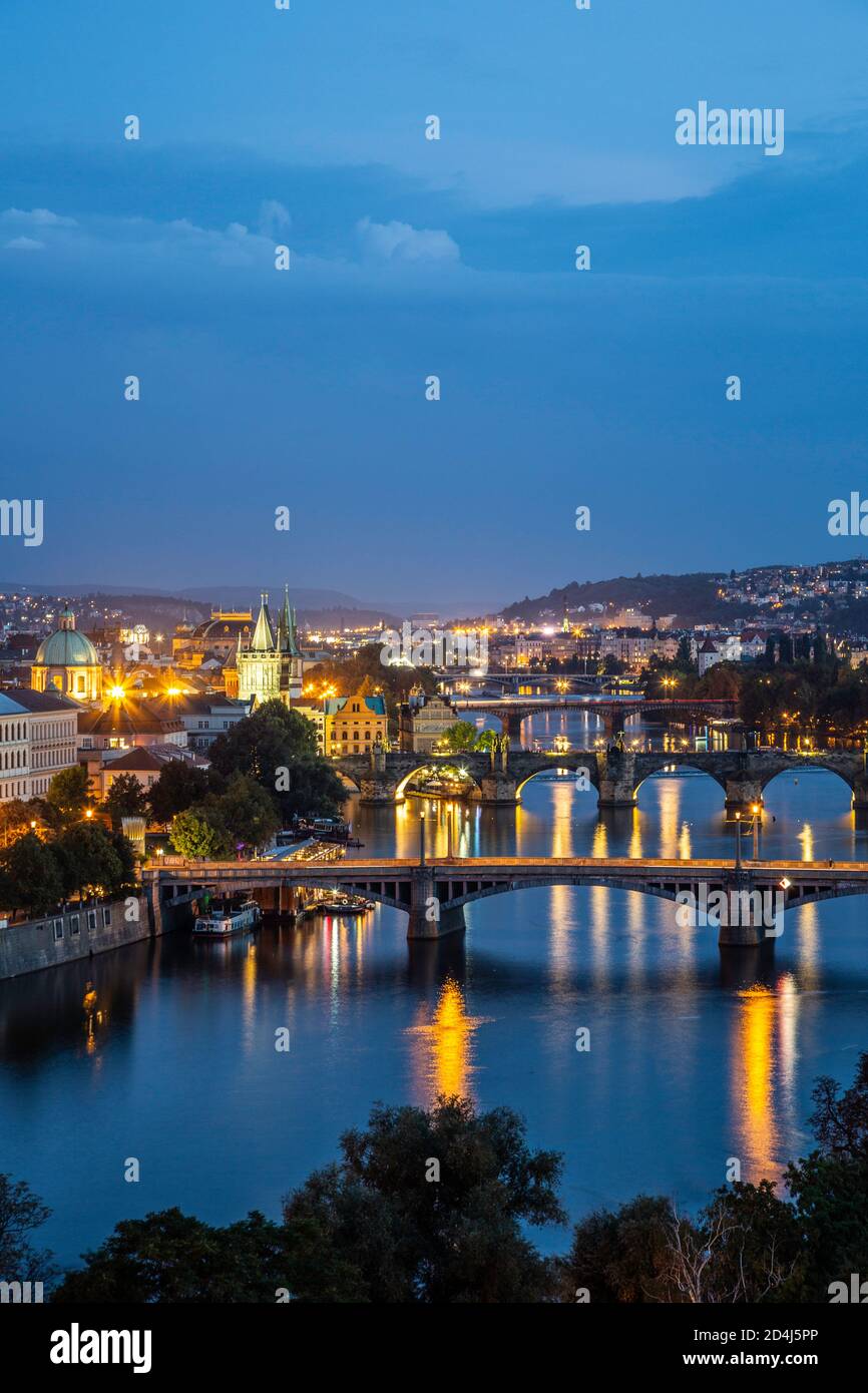 Bridges over Vltava (Moldau) River from Letenske Park, Prague, Czech Republic Stock Photo