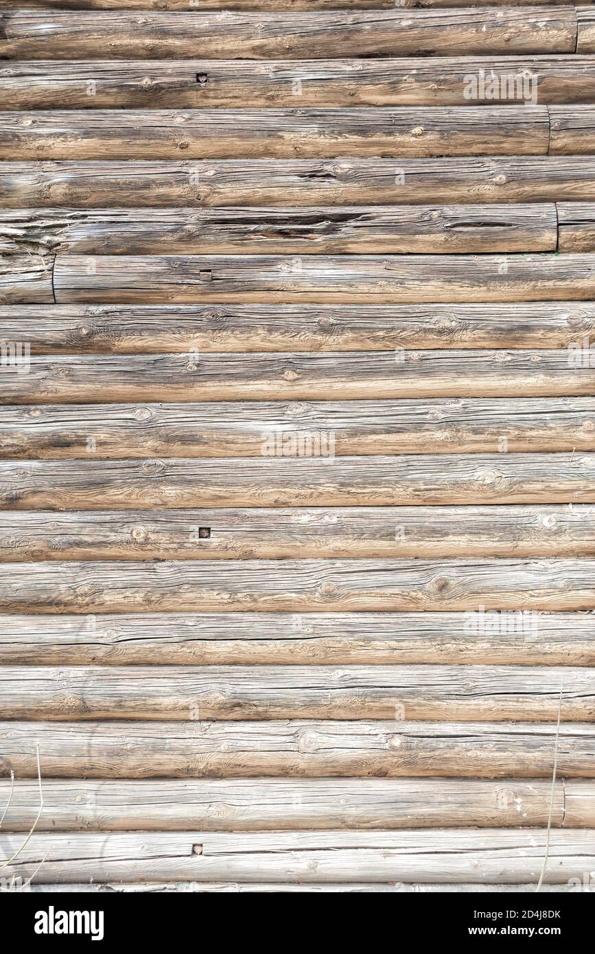 Close-up of a log wall as a wooden background Stock Photo