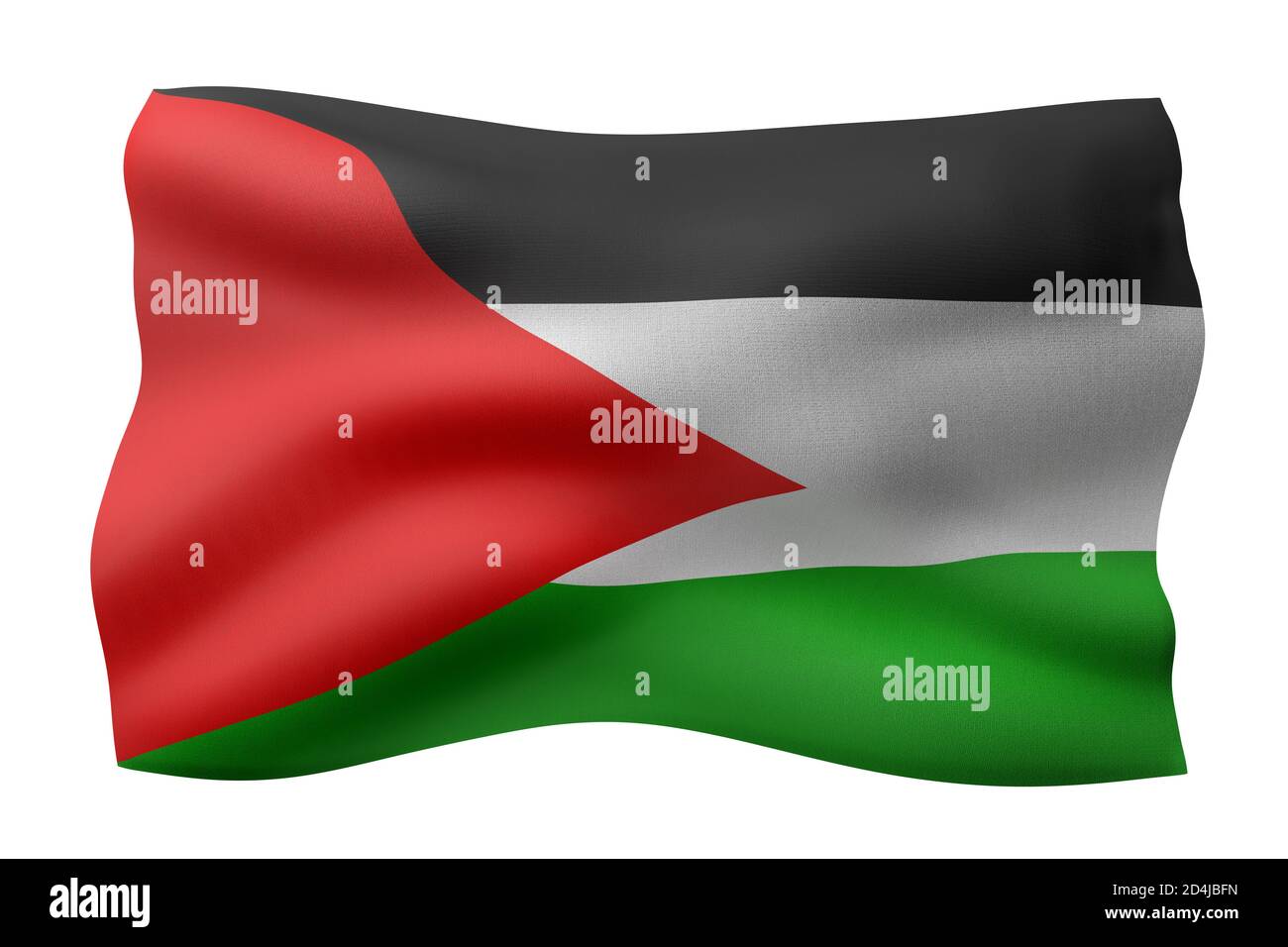 3d rendering of a silked Palestine flag isolated on white background ...