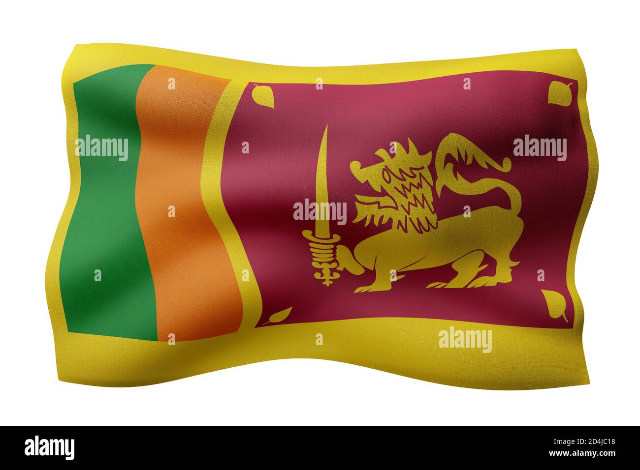 3d rendering of a silked Sri Lanka flag isolated on white background Stock Photo