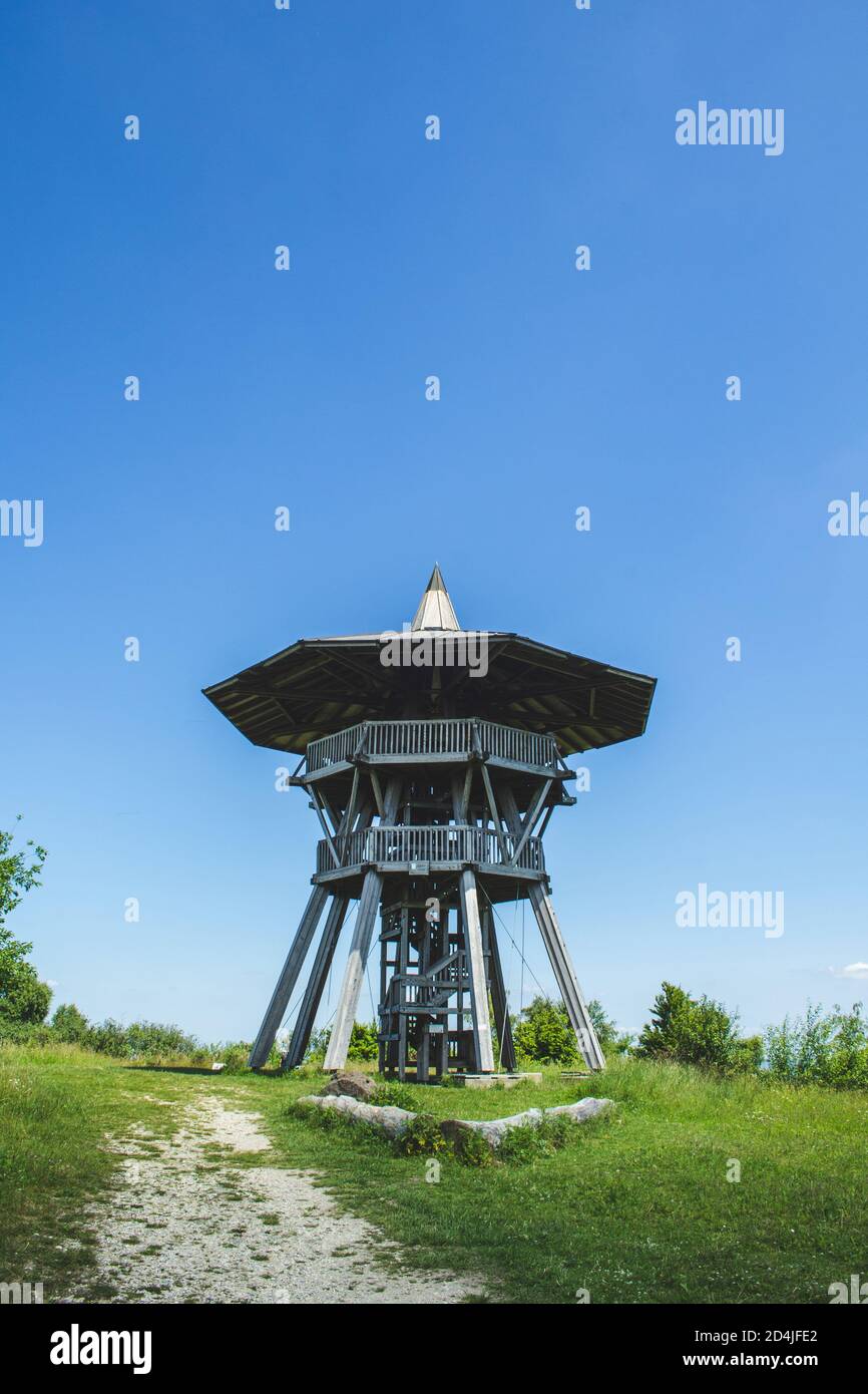 Egge Tower at Teutoburg Forest.  Wooden Tower on top of Velmerstot hill in North Rhine Westphalia, Germany Stock Photo