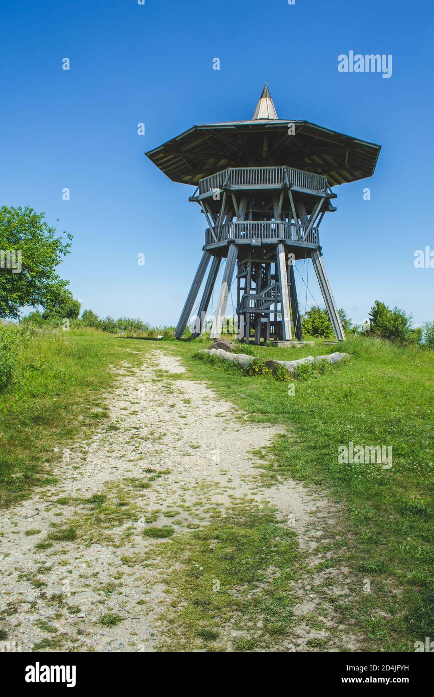 Egge Tower at Teutoburg Forest.  Wooden Tower on top of Velmerstot hill in North Rhine Westphalia, Germany Stock Photo
