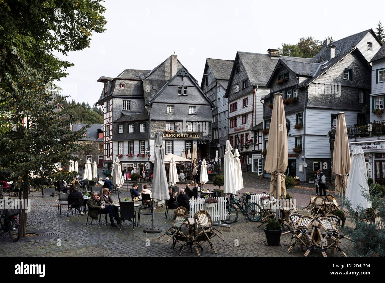 Historic old town Monschau on the market square Stock Photo