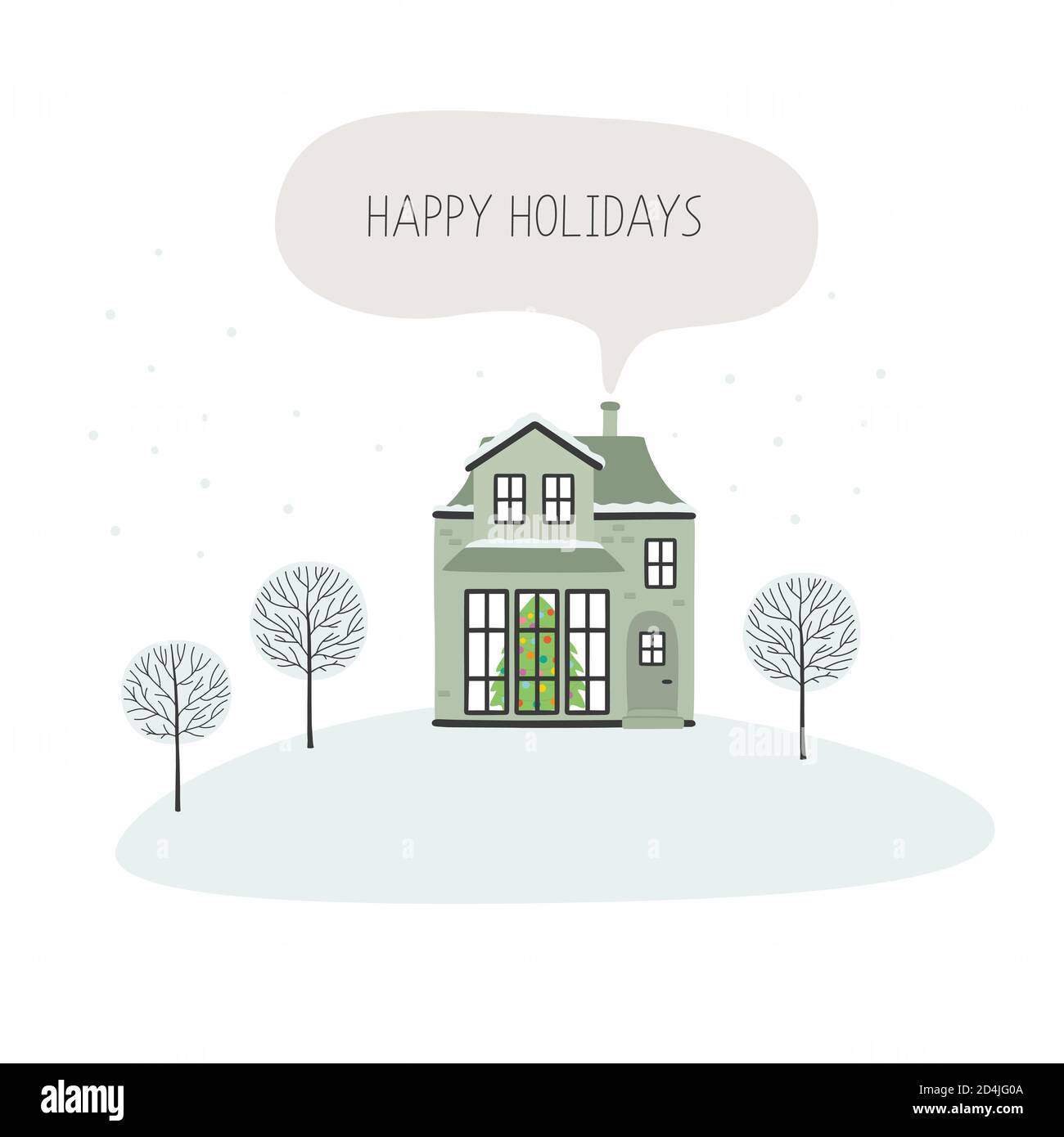 Christmas card with house, happy holidays. Vector illustration Stock ...