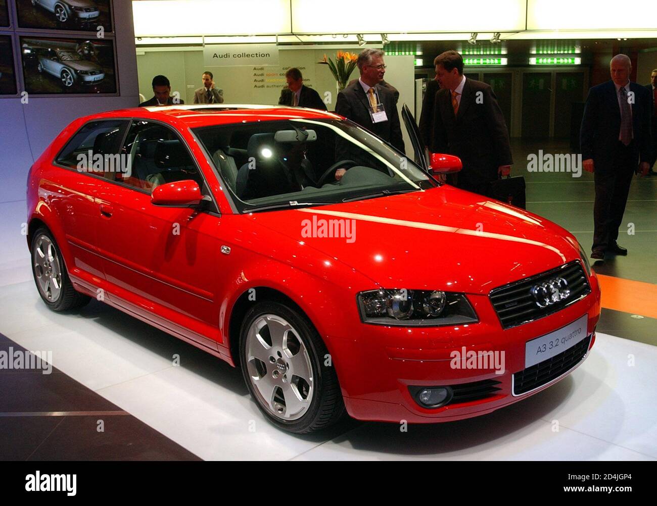 The new Audi A3 is on display as a first world presentation at the Geneva  car show in Geneva, Switzerland, March 4, 2003. The front wheel drive  version of the Audi A3