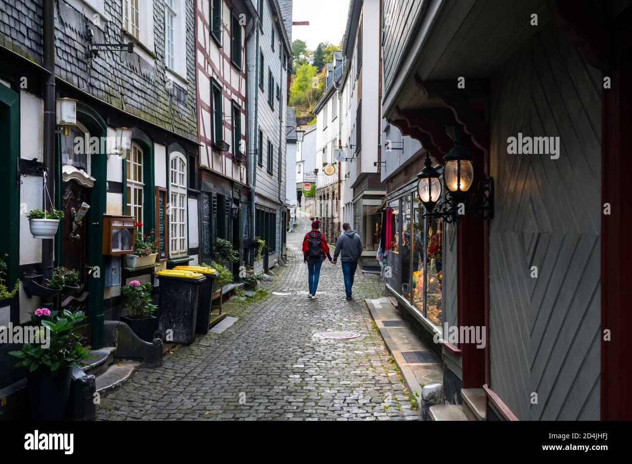 Narrow streets characterize the historic old town of Monschau Stock Photo