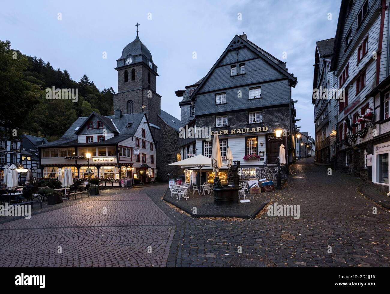 Market place in the historic old town of Monschau Stock Photo
