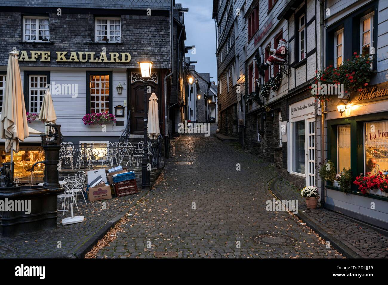 Narrow streets characterize the historic old town of Monschau Stock Photo