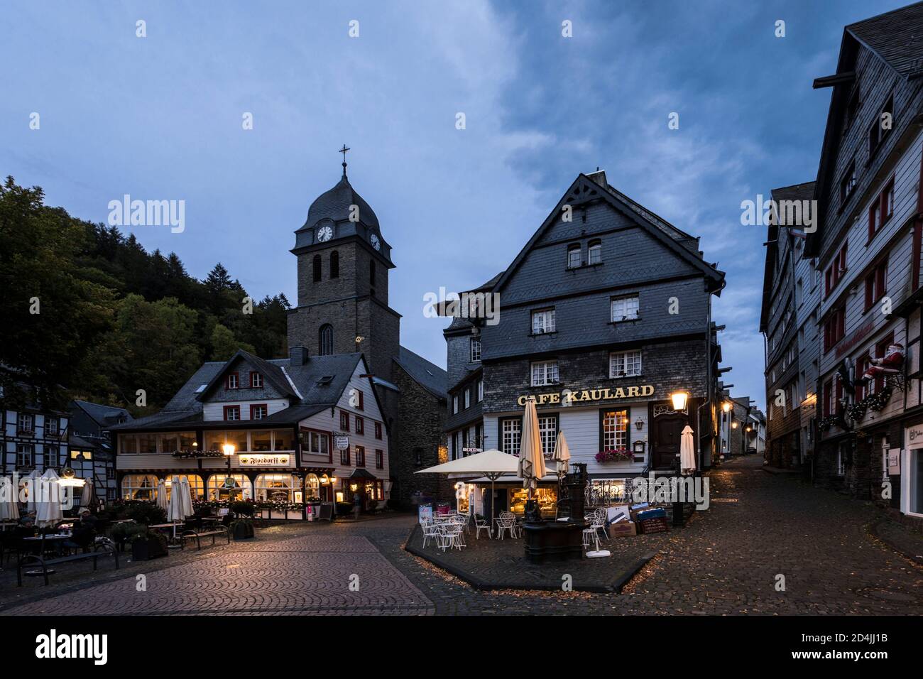 Market place in the historic old town of Monschau Stock Photo