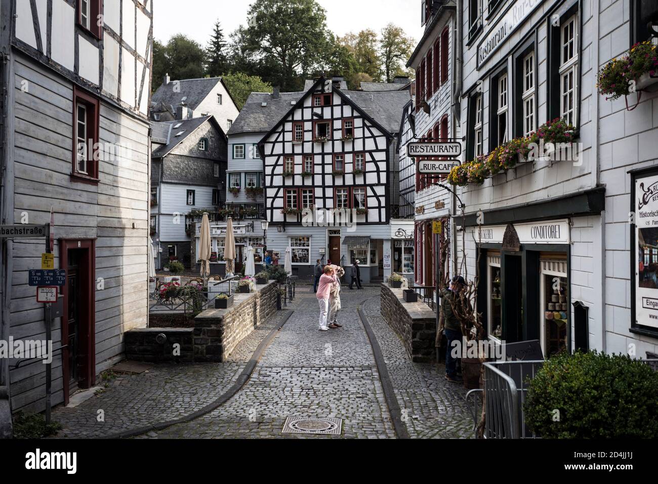 Narrow streets characterize the historic old town of Monschau Stock Photo