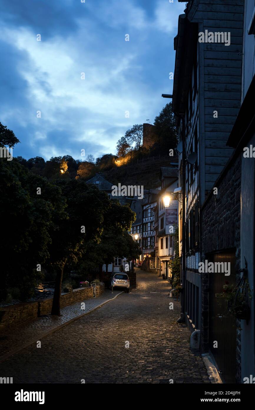 Narrow streets characterize the historic old town of Monschau Stock Photo