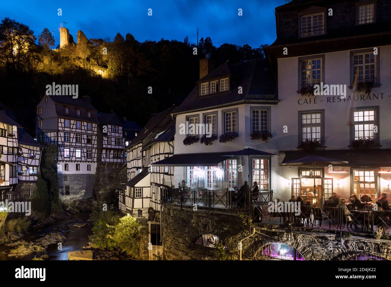 Historic old town Monschau by night Stock Photo