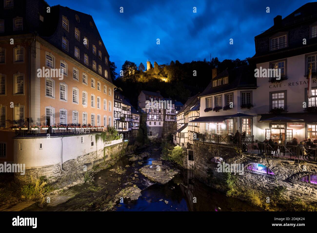 Historic old town Monschau by night Stock Photo