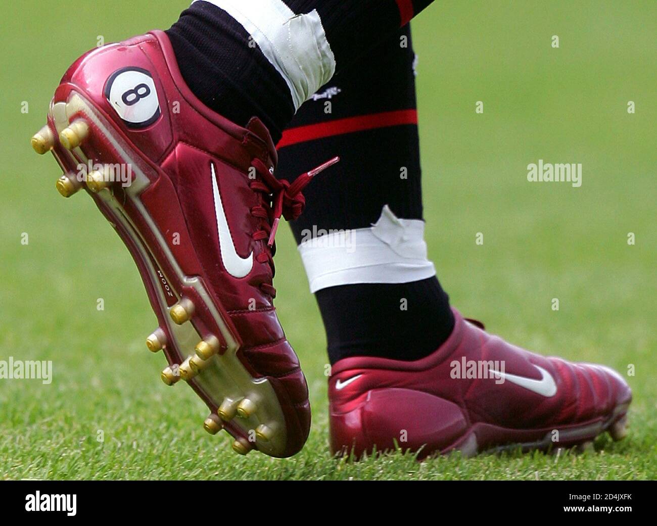 The boots of Manchester United's Wayne Rooney emblazoned with his shirt  number are seen during their pre-season friendly soccer match against  [Clyde] at Broadwood Stadium in Cumbernauld, southern Scotland, July 16,  2005. ?