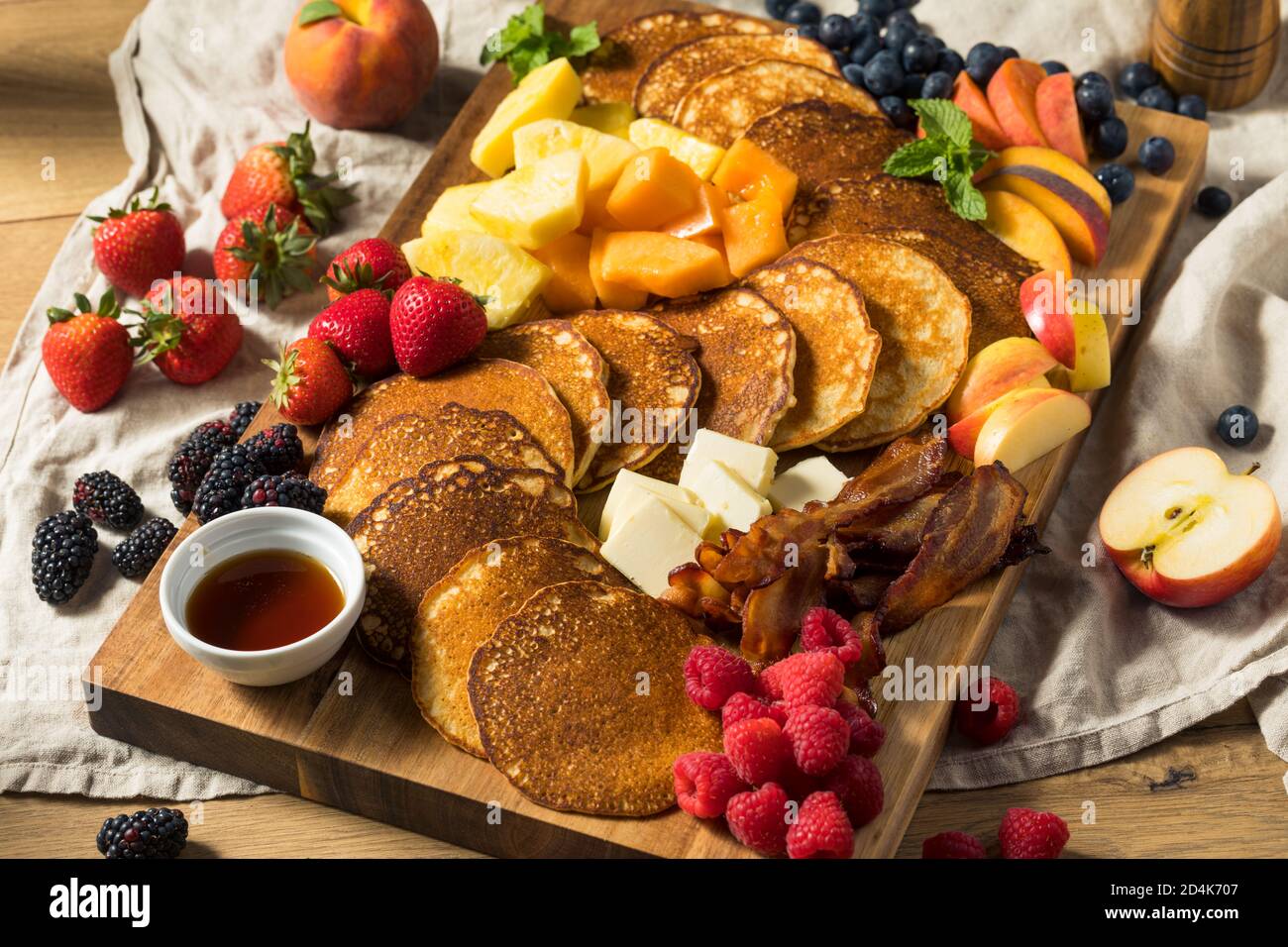 Homemade Pancake Charcuterie Board with Fruit and Bacon Stock Photo Alamy