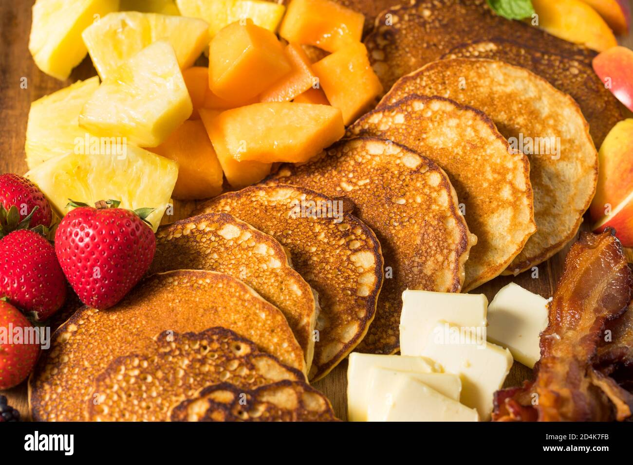 Homemade Pancake Charcuterie Board with Fruit and Bacon Stock Photo Alamy
