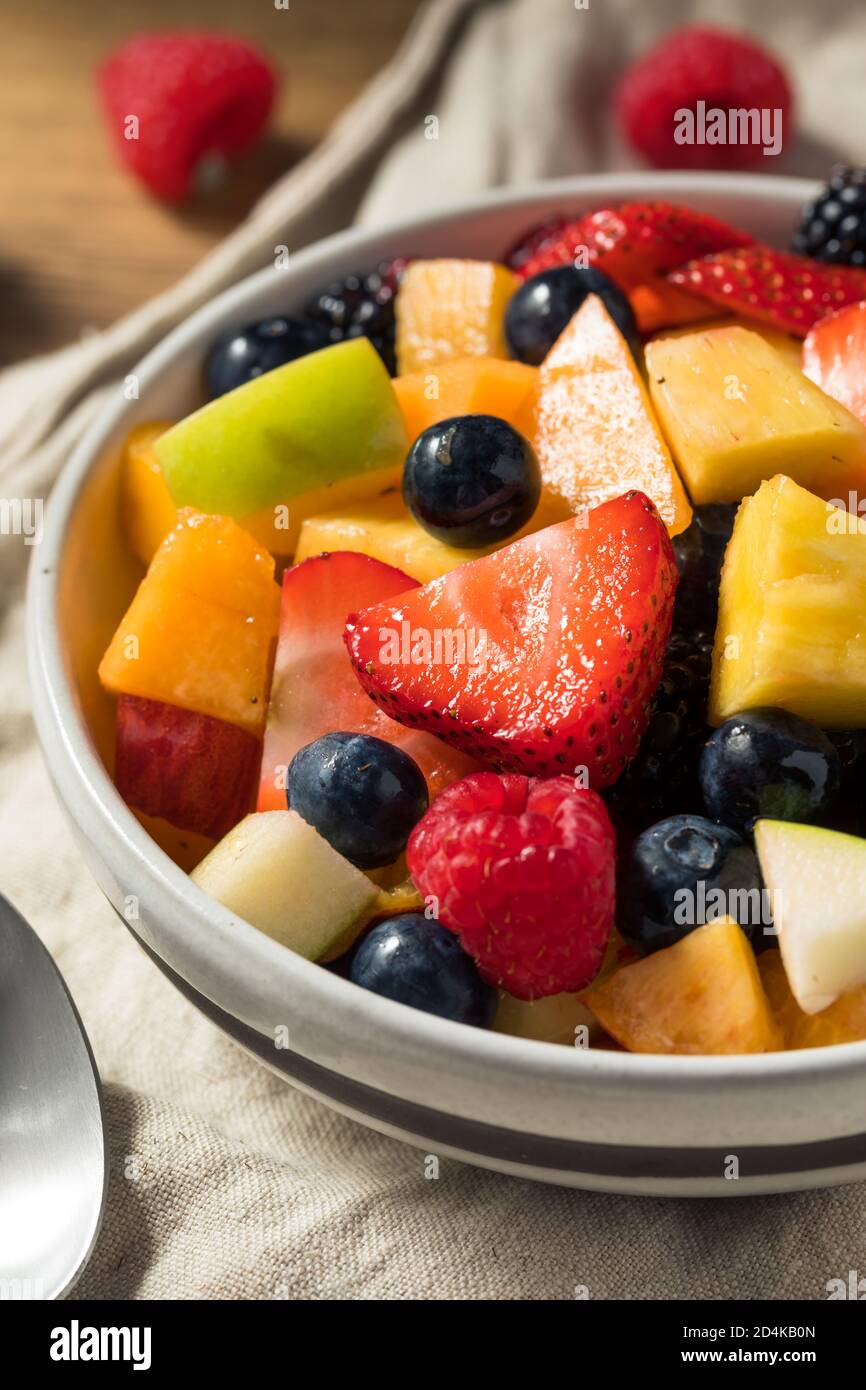 Healthy Homemade Fruit Salad with Berries and Melon Stock Photo