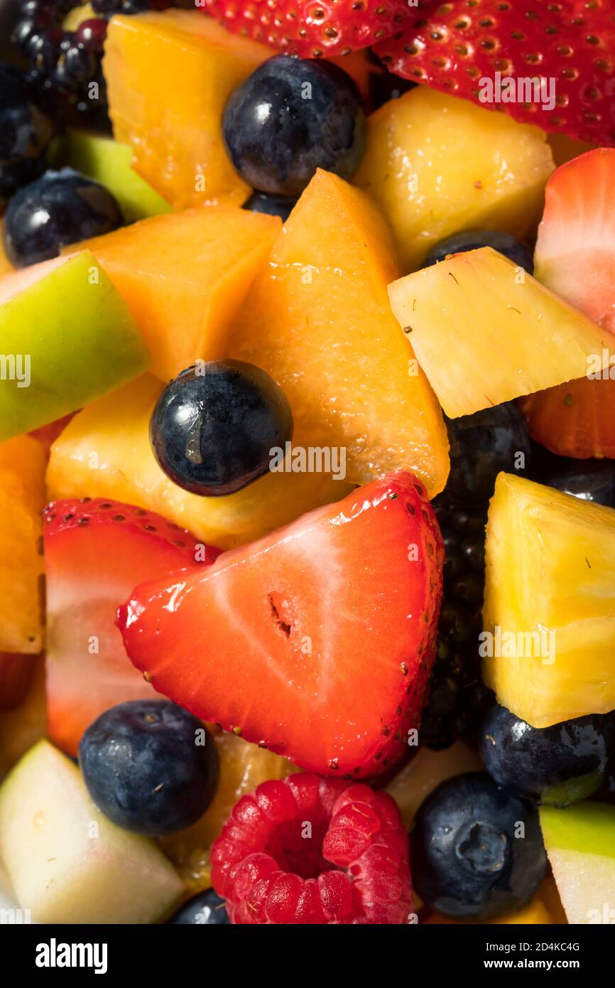 Healthy Homemade Fruit Salad with Berries and Melon Stock Photo