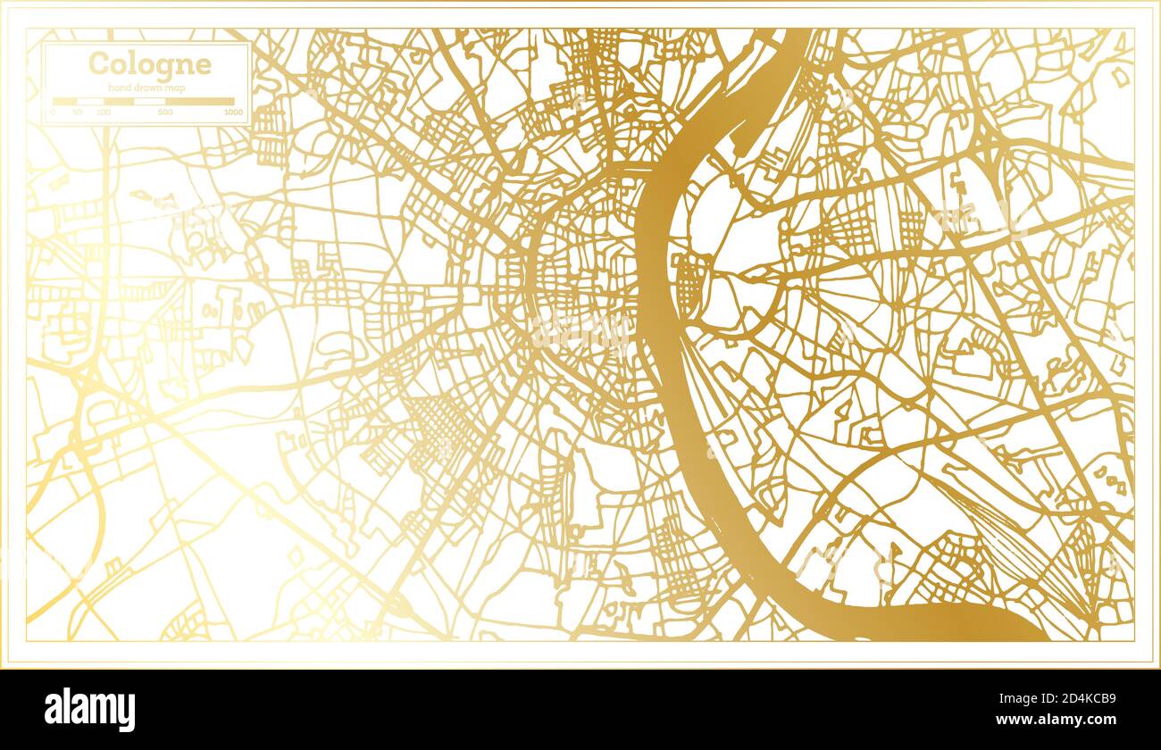 Cologne Germany City Map in Retro Style in Golden Color. Outline Map. Vector Illustration. Stock Vector