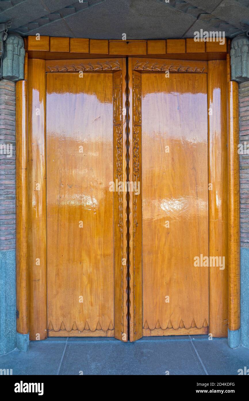 High Gloss Lacquer Finish at Double Wooden Doors Stock Photo Alamy