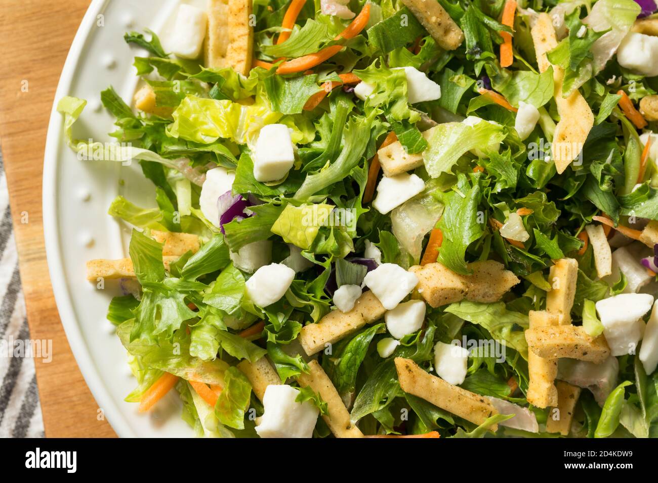 Healthy Greek Balsamic Romaine Salad with Feta and Croutons Stock Photo