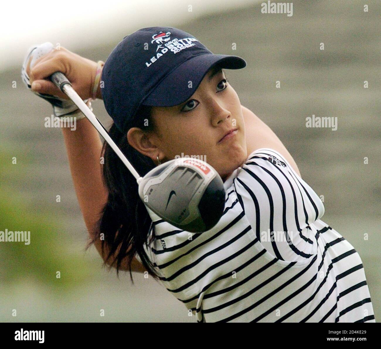 Michelle Wie of the U.S. watches her tee shot on the first hole during the quarter-final round of match play in the 2005 United States Amateur Public Links Championship at Shaker Run Golf Club in Lebanon, Ohio, July 15, 2005. Wie lost to compatriot Clay Ogden 5 and 4 on the 14th green. REUTERS/John Sommers II  JPS/TC Stock Photo