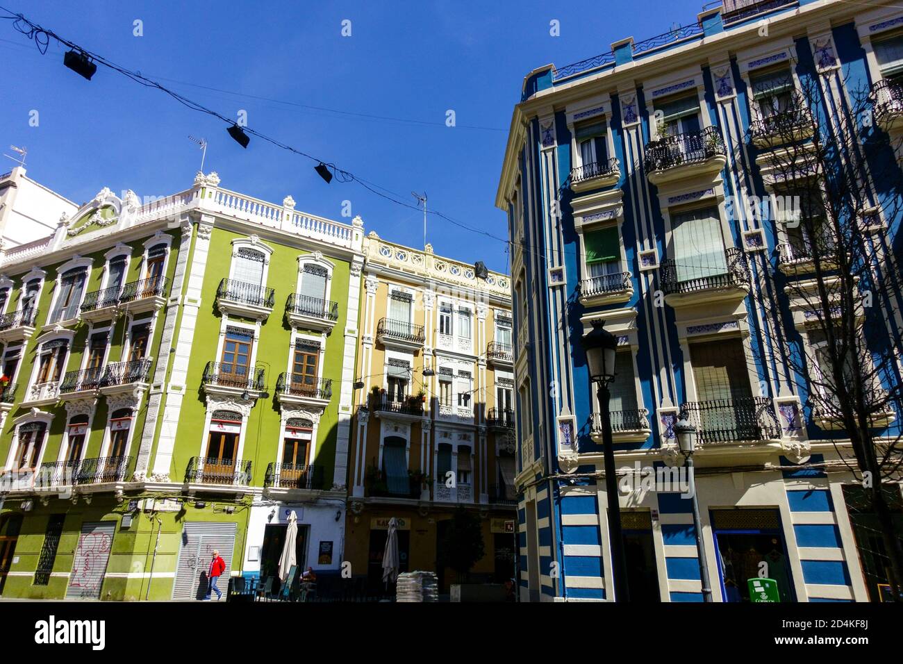 Spain colorful houses Valencia Ruzafa residential district Spain Stock Photo