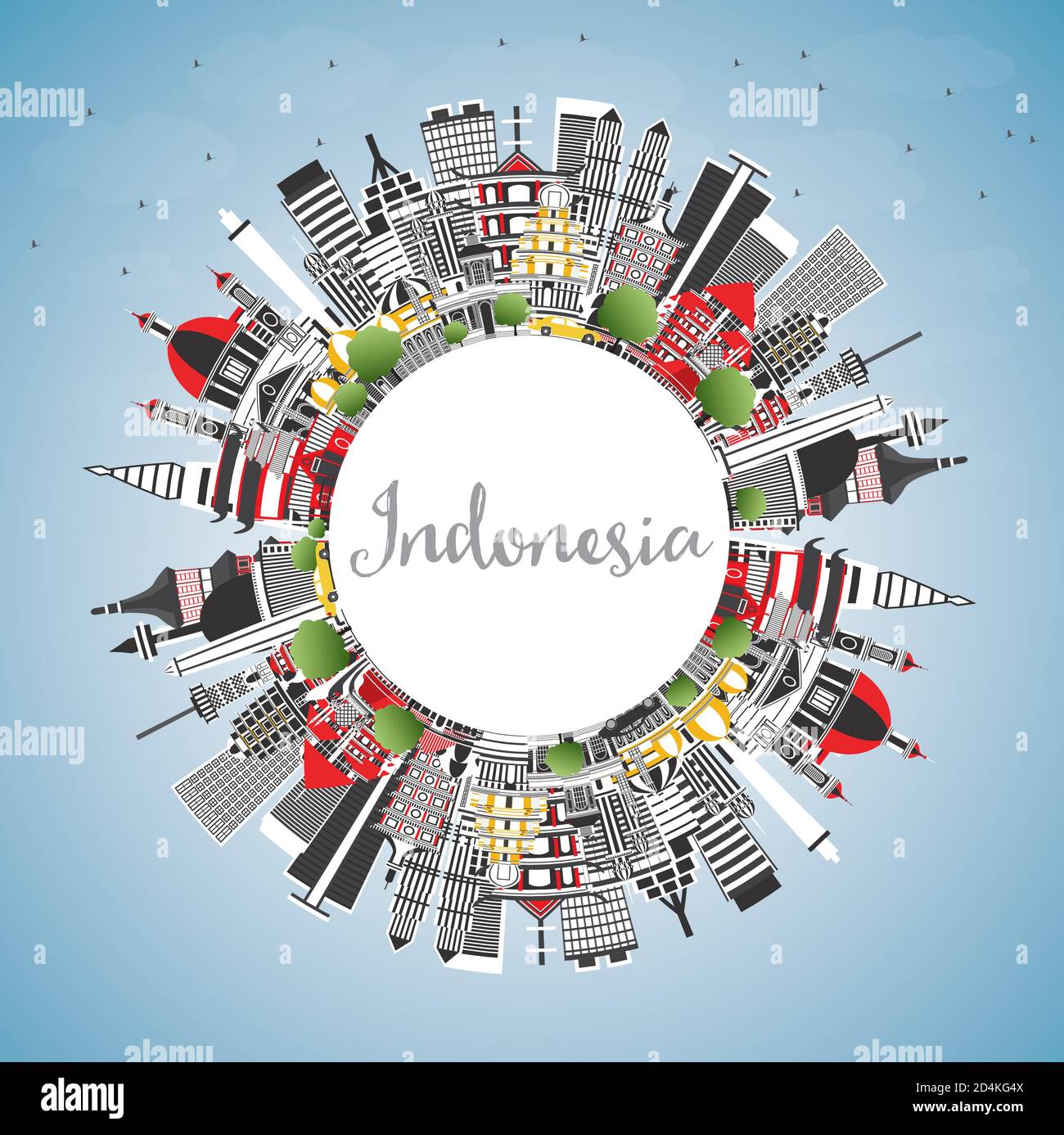 Indonesia Cities Skyline with Gray Buildings, Blue Sky and Copy Space. Vector Illustration. Tourism Concept with Historic Architecture. Stock Vector