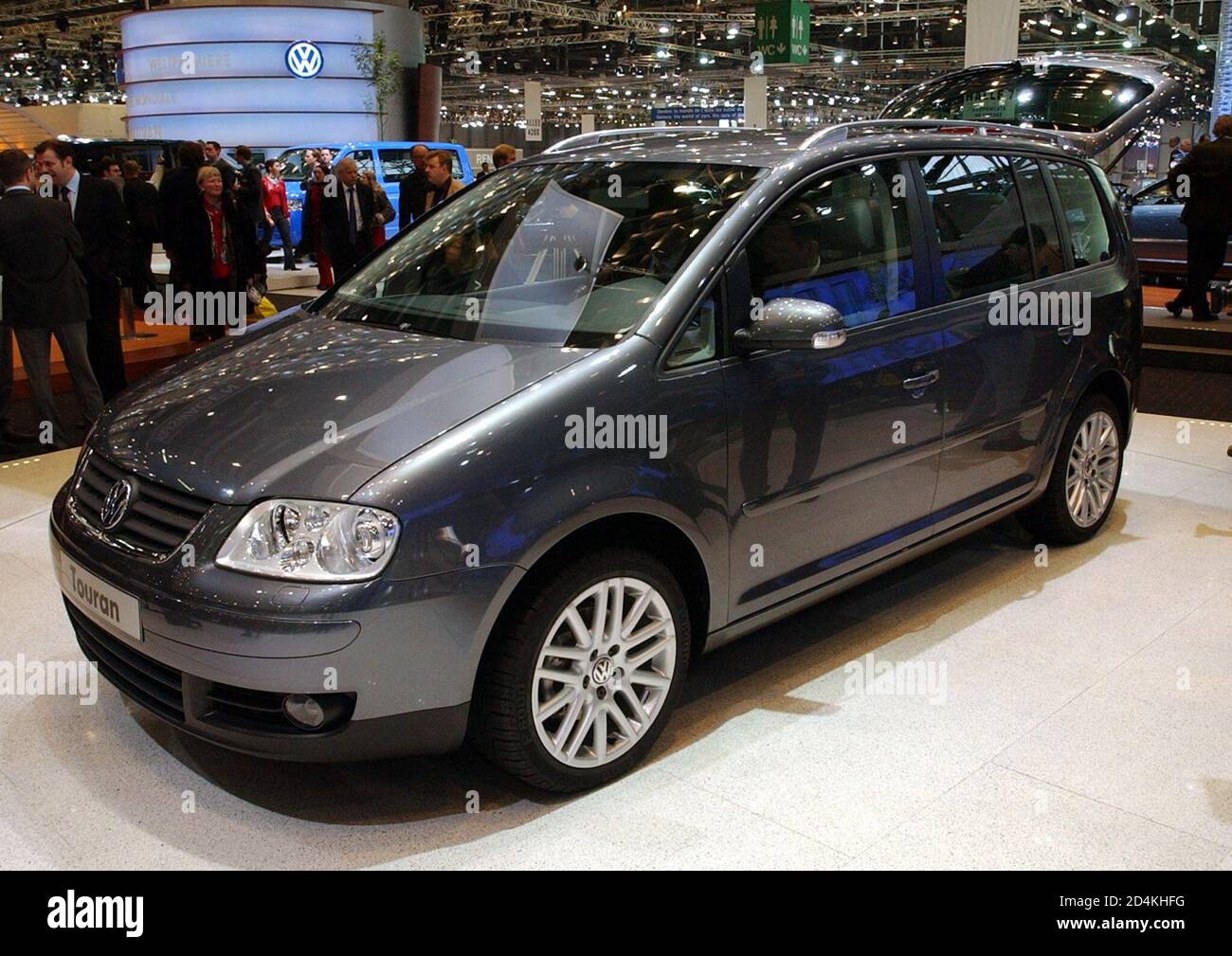 The new VW Touran is on display as a first world presentation at the Geneva  car show in Geneva, Switzerland, March 4, 2003. The VW Multivan's engine is  powered with 100 up