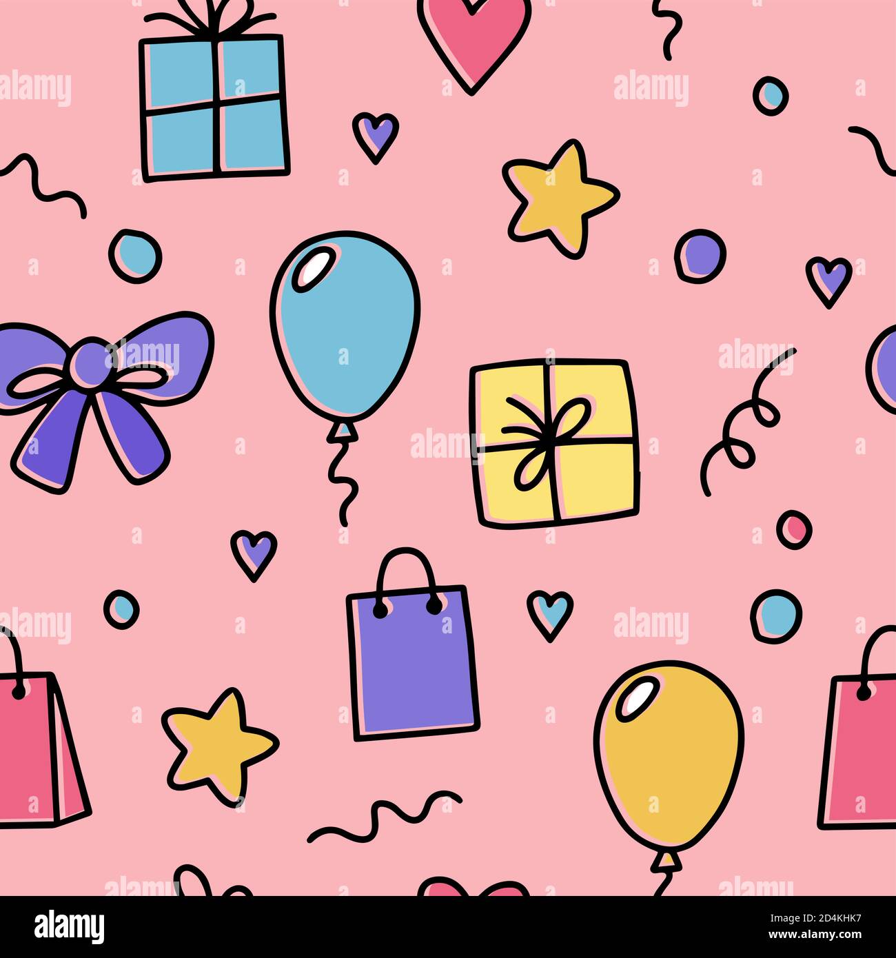 Gifts seamless pattern with doodle vector illustration Stock Vector