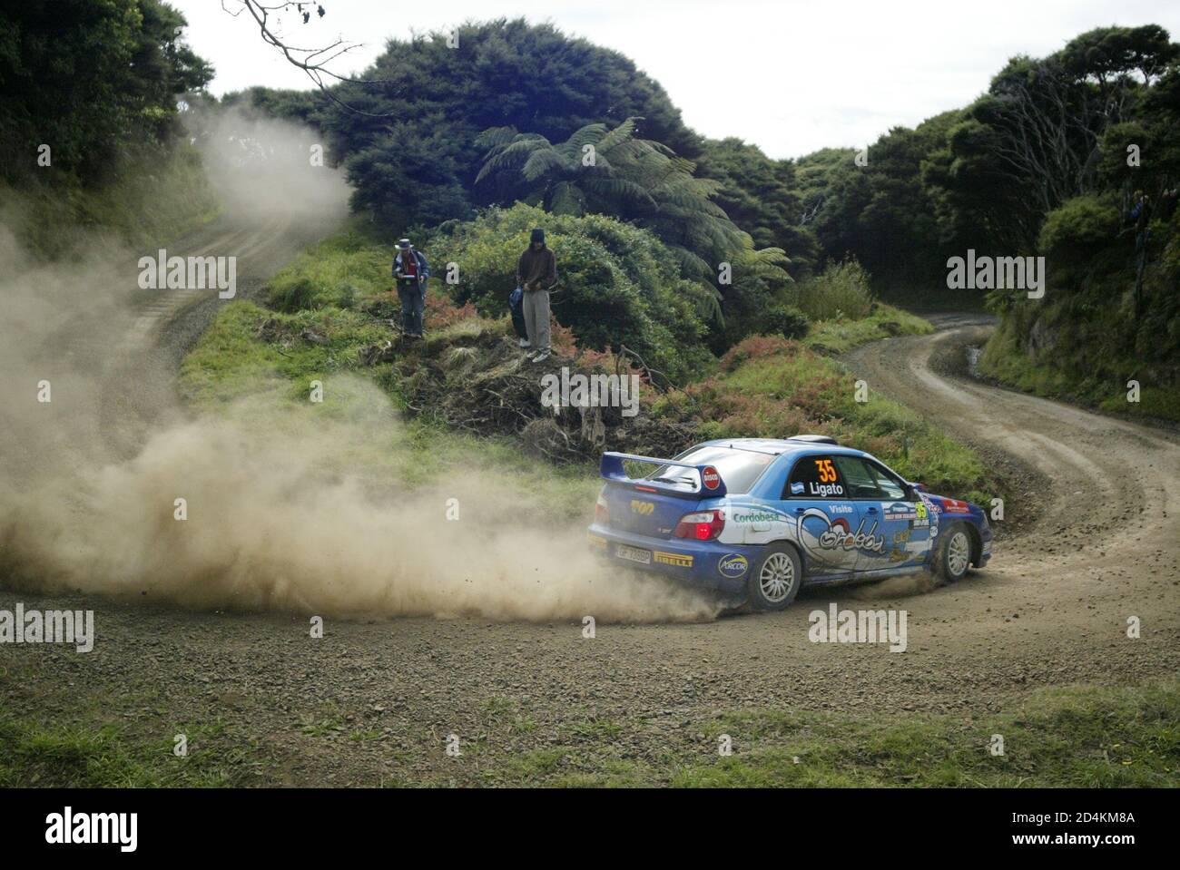 Marcos Ligato of Italy drives special stage 21 in his Subaru on the final day of the Propecia International Rally of New Zealand in Raglan, south of Auckland April 18, 2004. Norway's Petter Solberg won the rally by 5.9 seconds ahead of Gronholm. REUTERS/Nigel Marple  NM/SH Stock Photo
