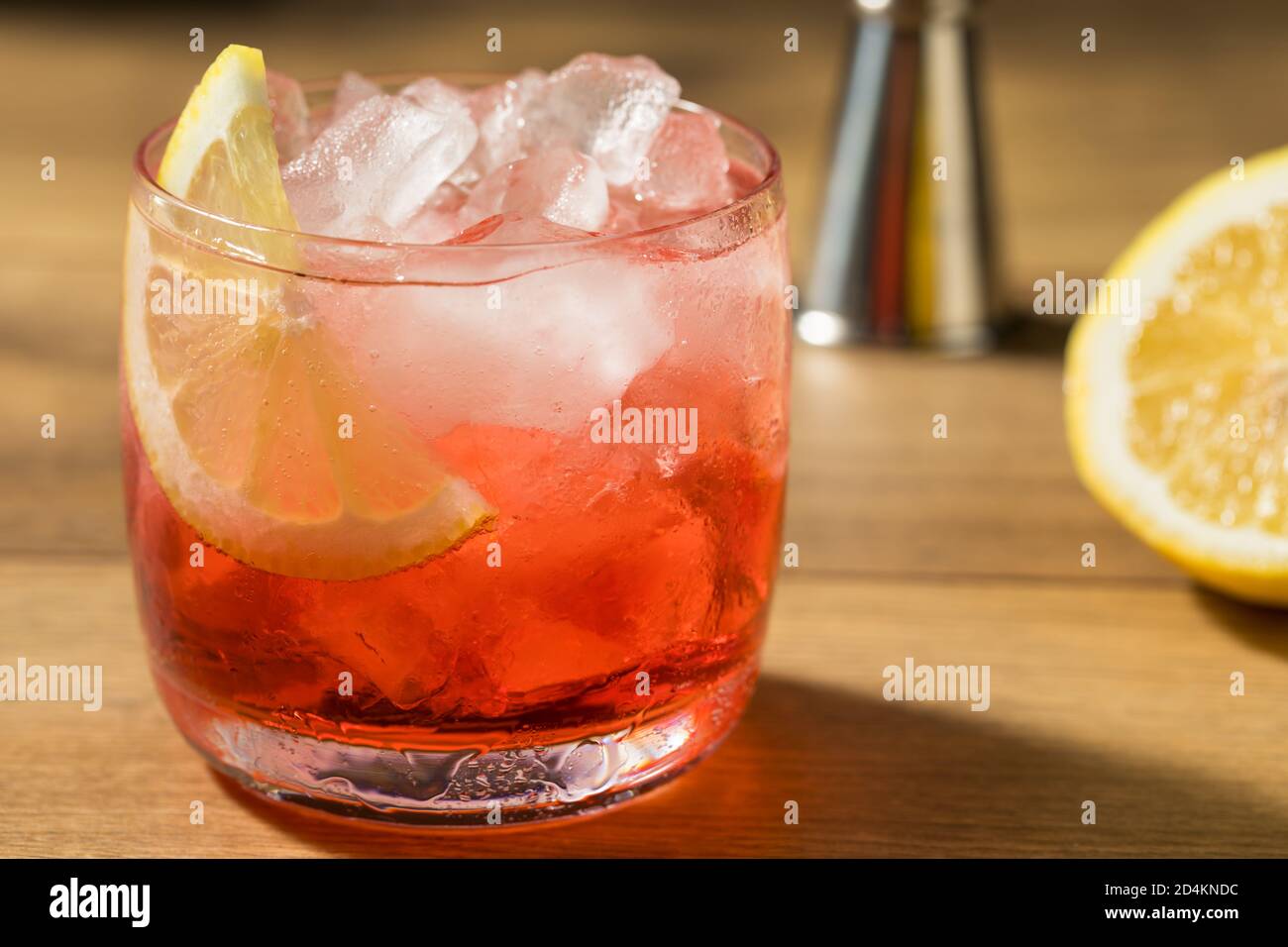 Boozy Refreshing Campari Spritz Cocktail With A Lemon Garnish Stock Photo Alamy