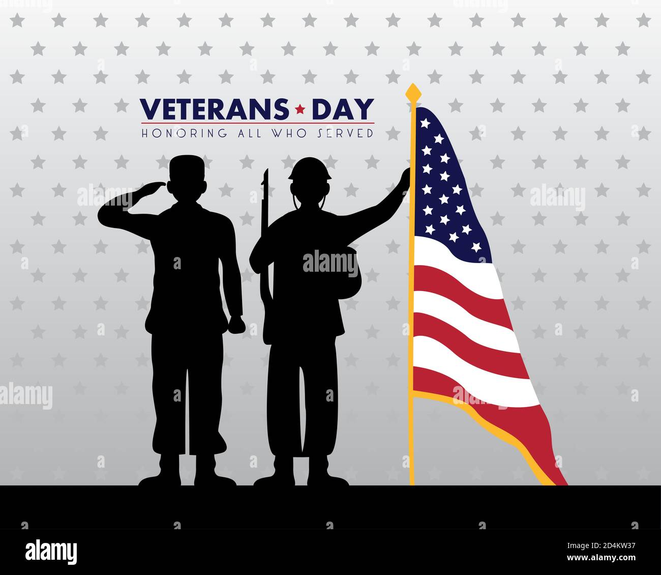 happy veterans day lettering with saluting soldiers silhouettes and ...