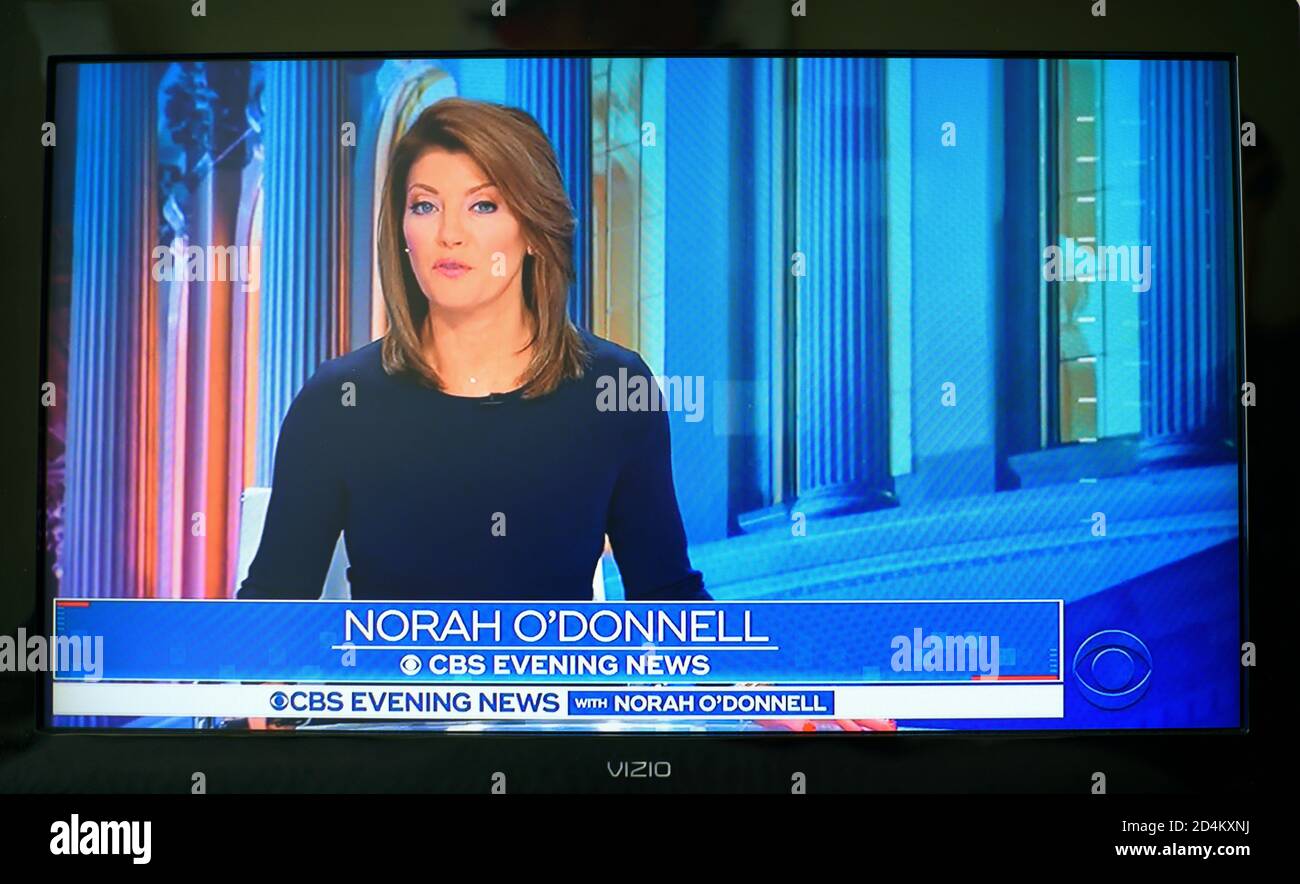 A television screen shot of CBS Evening News anchor Norah O'Donnell. Stock Photo