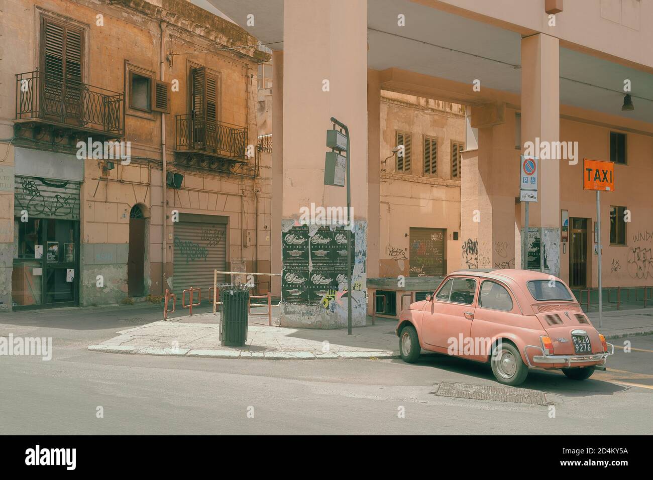 Pink Fiat 500, Palermo, Sicily, Italy Stock Photo