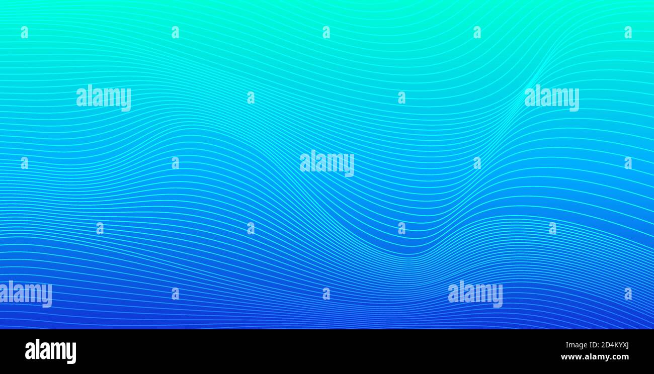 Turquoise blue gradient abstract vector background with dynamic wavy lines. Backdrop for banners, presentations, covers Stock Vector