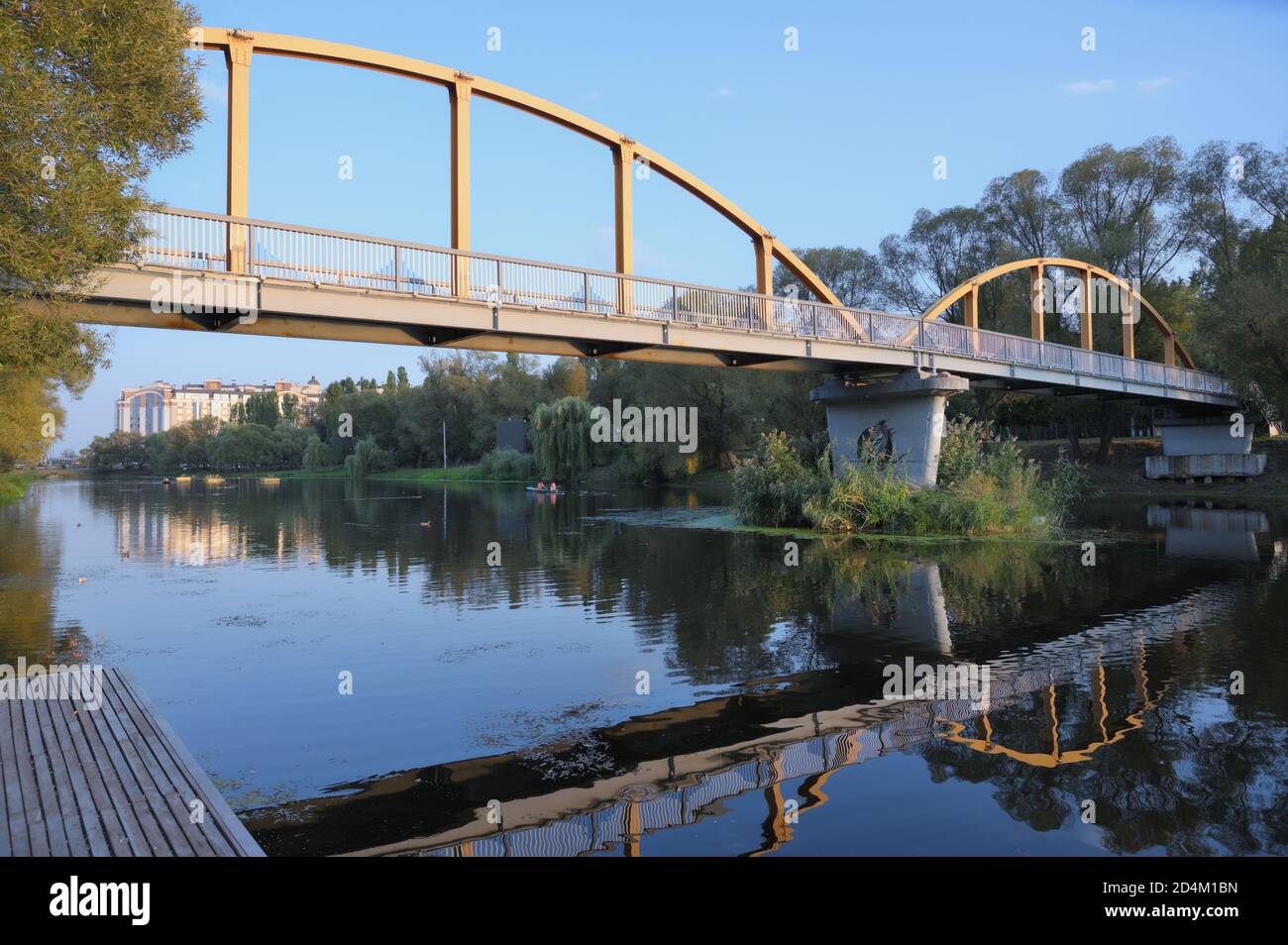 Pedestrian bridge across Vezelka river in Belgorod, Russia, known for the graffity Birds placed on the bridge support in 2014 Stock Photo