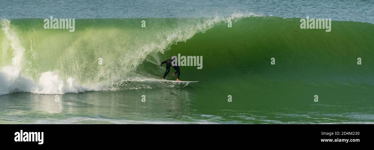 Surfer in a big wave, Anglet in the pays basque, France Stock Photo