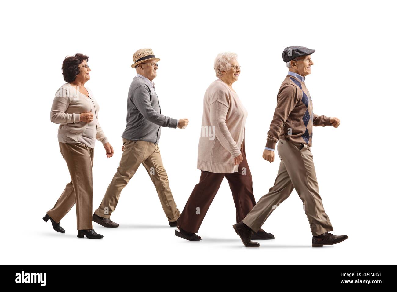 Group of elderly people walking isolated on white background Stock Photo