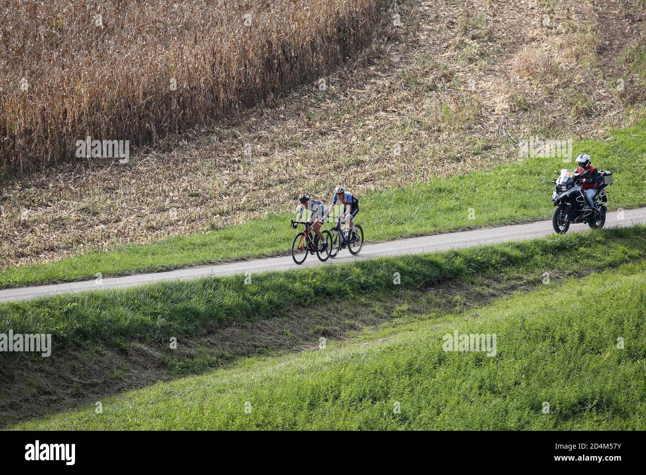 San Marco Di Mereto Di Tomba, Italy. 9th Oct, 2020. san marco di mereto di tomba, Italy, 09 Oct 2020, Florian Lipowitz - Tirol Ktm Cycling Team and Raul Colombo - Work Service Dynatek Vega leading the second stage of Giro del Friuli Venezia Giulia during Under 23 Elite - in line race Ã¢â‚¬' Road Race Variano Ã¢â‚¬' San Marco di Mereto di Tomba - Street Cycling - Credit: LM/Luca Tedeschi Credit: Luca Tedeschi/LPS/ZUMA Wire/Alamy Live News Stock Photo