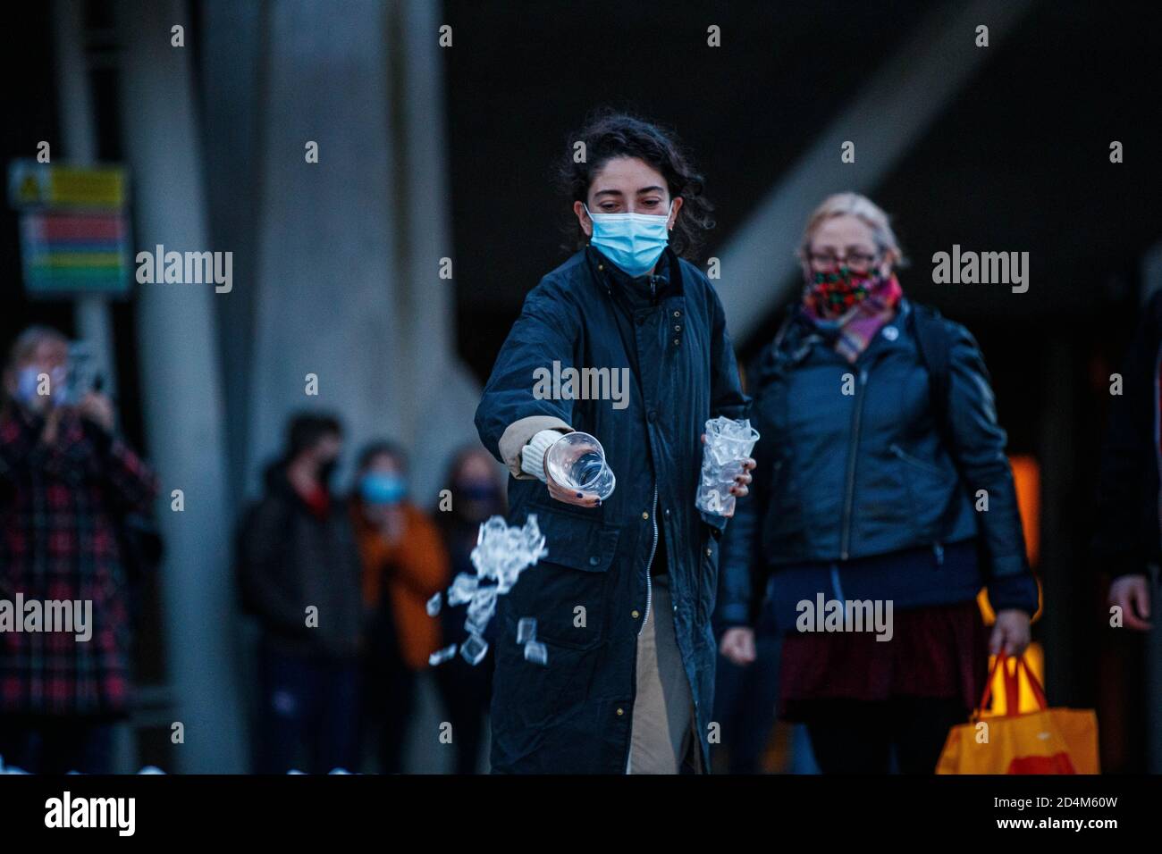 Edinburgh, Scotland, UK. 9th Oct 2020. Hospitality staff from across the capital dumped their excess ice outside the Scottish Parliament after being ordered to close from 6pm today under new Coronavirus restrictions. Photo: Andrew Perry/Alamy Live News Stock Photo