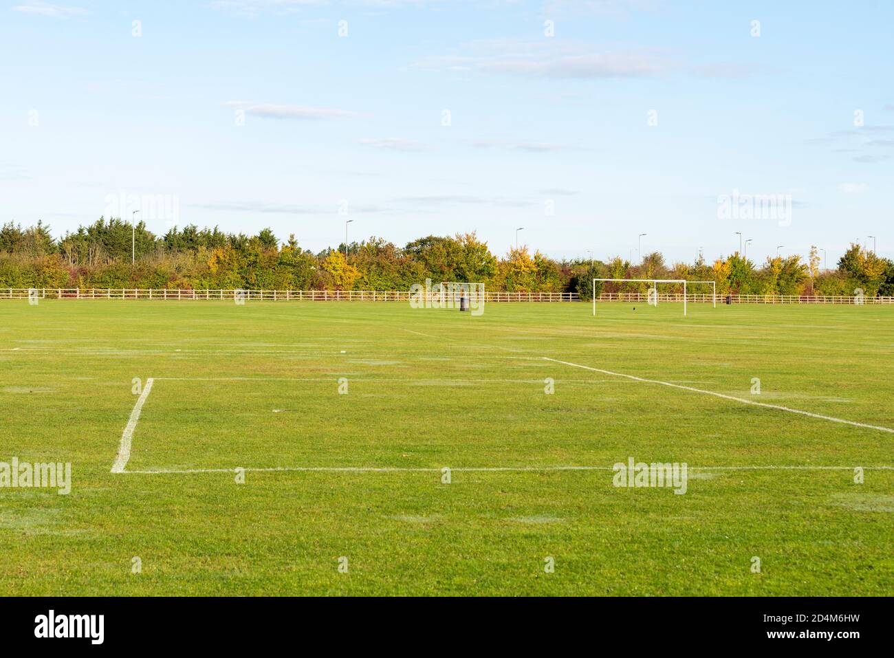 Ashingdon Youth Football Club football pitches. Private playing fields with variety of sized soccer pitch marked out with goal posts. FA charter club Stock Photo