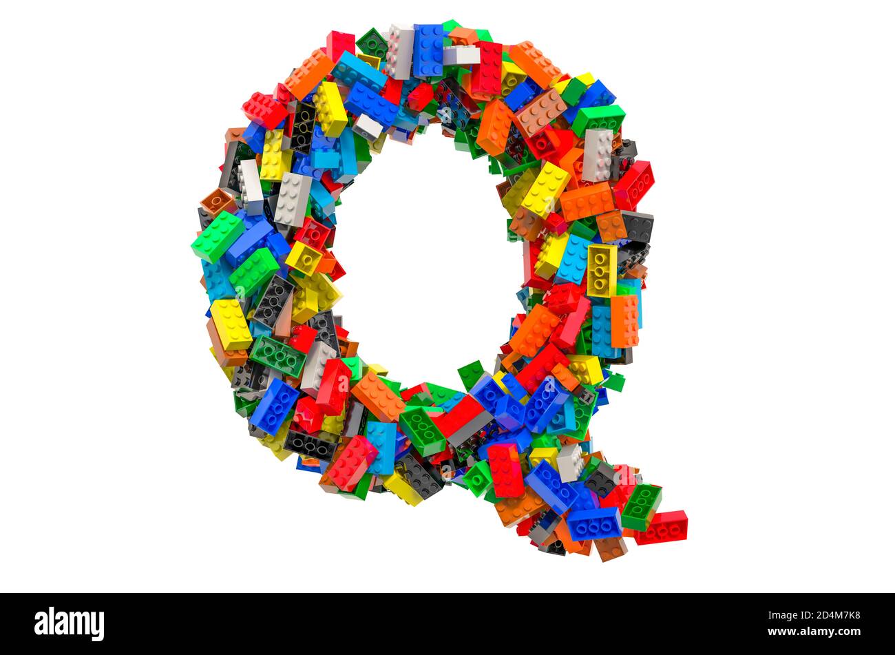 Letter Q from colored plastic building blocks, 3D rendering isolated on ...